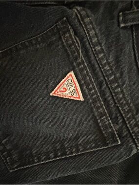 Vintage Guess Black Acid-Wash High-Rise Jeans with Gold Button